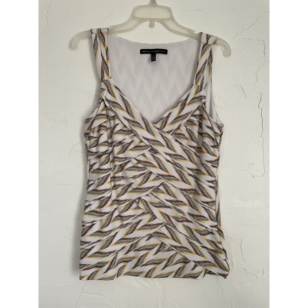 White House Black Market Tank Blouse. Multicolor Geometric Ruffle. Size Medium